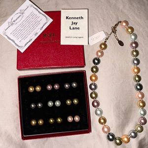 Kenneth Jay Lane simulated pearl earrings and necklace set